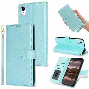 For iPhone XR Peony Flowers Imprint Leather Phone Case(Sky Blue)