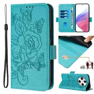 For OPPO Find X8 Pro Embossed Rose RFID Anti-theft Leather Phone Case(Light Blue)