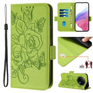 For OPPO A5 Pro China Embossed Rose RFID Anti-theft Leather Phone Case(Green)