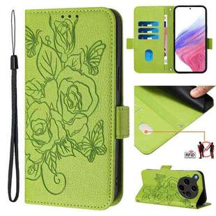 For OPPO Find X8 Ultra 5G Embossed Rose RFID Anti-theft Leather Phone Case(Green)