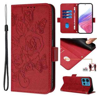 For Motorola Moto G75 Embossed Rose RFID Anti-theft Leather Phone Case(Red)