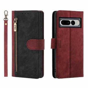 For Google Pixel 7 Pro POLA Dual-color Zipper Wallet RFID Leather Phone Case(Red Black)