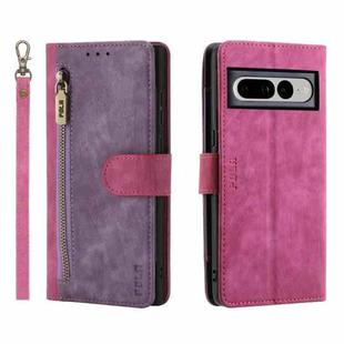 For Google Pixel 7 Pro POLA Dual-color Zipper Wallet RFID Leather Phone Case(Purple Pink)