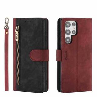 For Samsung Galaxy S22 Ultra 5G POLA Dual-color Zipper Wallet RFID Leather Phone Case(Red Black)