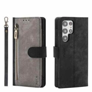 For Samsung Galaxy S22 Ultra 5G POLA Dual-color Zipper Wallet RFID Leather Phone Case(Grey Black)