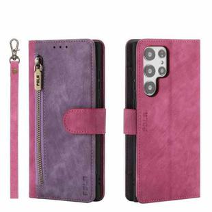 For Samsung Galaxy S22 Ultra 5G POLA Dual-color Zipper Wallet RFID Leather Phone Case(Purple Pink)