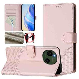 For Sharp Aquos R9 Honeycomb Embossing RFID Leather Phone Case(Pink)