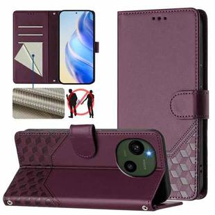 For Sharp Aquos R9 Honeycomb Embossing RFID Leather Phone Case(Violet)