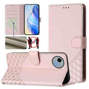 For Sharp Aquos Wish 4 Honeycomb Embossing RFID Leather Phone Case(Pink)