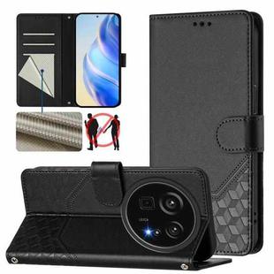 For Sharp Aquos R9 Pro Honeycomb Embossing RFID Leather Phone Case(Black)