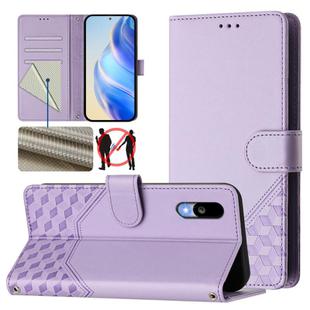 For Sharp Basio Active3 Honeycomb Embossing RFID Leather Phone Case(Light Purple)