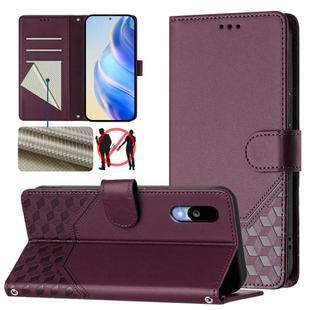 For Sharp Basio Active3 Honeycomb Embossing RFID Leather Phone Case(Violet)