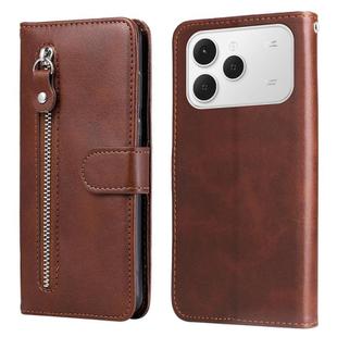 For Tecno Spark 40 4G Fashion Calf Texture Zipper Leather Phone Case(Brown)