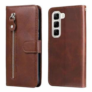 For Infinix Hot 50 4G Fashion Calf Texture Zipper Leather Phone Case(Brown)