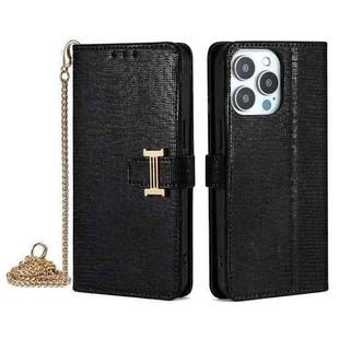 For iPhone 15 Pro Max POLA Crossbody Chain I-Shape Buckle Sequins Leather Phone Case(Black)