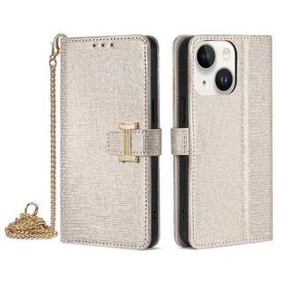 For iPhone 15 POLA Crossbody Chain I-Shape Buckle Sequins Leather Phone Case(White)