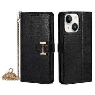 For iPhone 15 POLA Crossbody Chain I-Shape Buckle Sequins Leather Phone Case(Black)