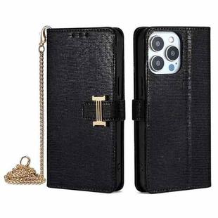 For iPhone 13 Pro POLA Crossbody Chain I-Shape Buckle Sequins Leather Phone Case(Black)