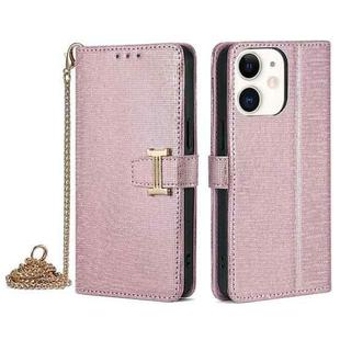 For iPhone 12 / 12 Pro POLA Crossbody Chain I-Shape Buckle Sequins Leather Phone Case(Rose Gold)