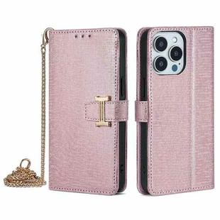 For iPhone 12 Pro Max POLA Crossbody Chain I-Shape Buckle Sequins Leather Phone Case(Rose Gold)