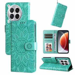 For Tecno Camon 30 Premier Embossed Sunflower Leather Phone Case(Green)