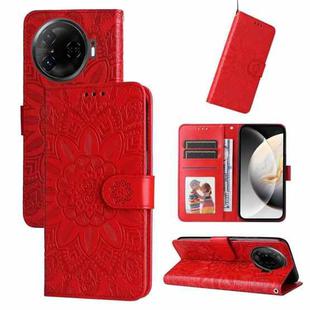 For Tecno Camon 30 Pro Embossed Sunflower Leather Phone Case(Red)