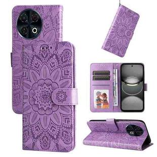 For Tecno Spark 30 Pro 4G Embossed Sunflower Leather Phone Case(Purple)