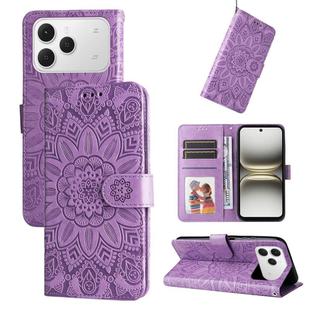 For Tecno Spark 40 4G Embossed Sunflower Leather Phone Case(Purple)