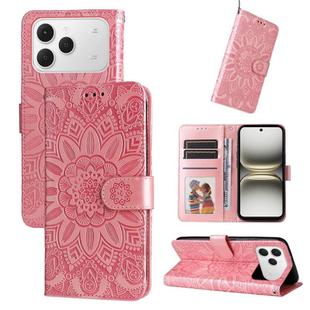 For Tecno Spark 40 4G Embossed Sunflower Leather Phone Case(Pink)