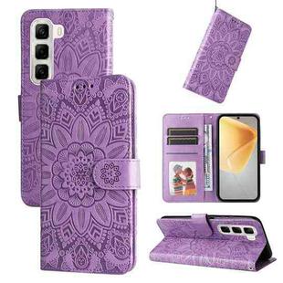 For Infinix Hot 50 4G Embossed Sunflower Leather Phone Case(Purple)