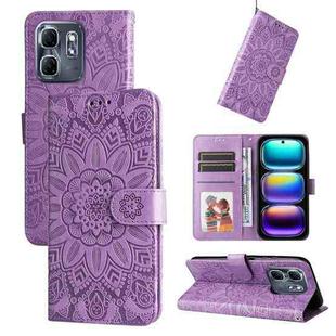 For Infinix Hot 50i / Smart 9 Embossed Sunflower Leather Phone Case(Purple)