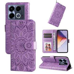 For Infinix Note 40 4G Embossed Sunflower Leather Phone Case(Purple)