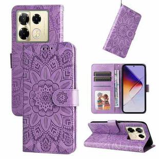 For Infinix Note 40 Pro 4G / 5G / Note 40 Pro+ Embossed Sunflower Leather Phone Case(Purple)