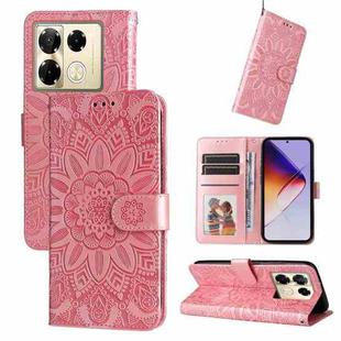 For Infinix Note 40 Pro 4G / 5G / Note 40 Pro+ Embossed Sunflower Leather Phone Case(Pink)