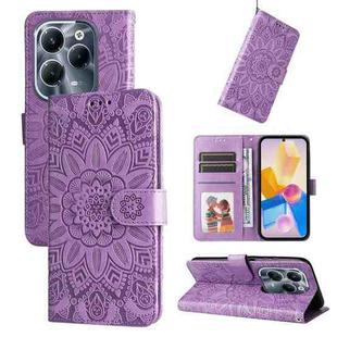 For Infinix Hot 40 / Hot 40 Pro Embossed Sunflower Leather Phone Case(Purple)