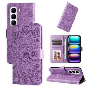 For Infinix Hot 50 Pro+ 4G Embossed Sunflower Leather Phone Case(Purple)