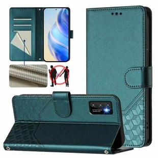 For Cubot P50 Honeycomb Embossing RFID Leather Phone Case(Peacock Green)