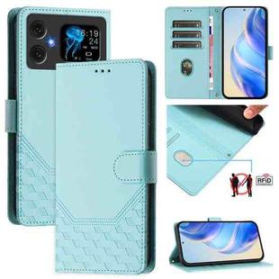 For Cubot A20 Honeycomb Embossing RFID Leather Phone Case(Mint Green)