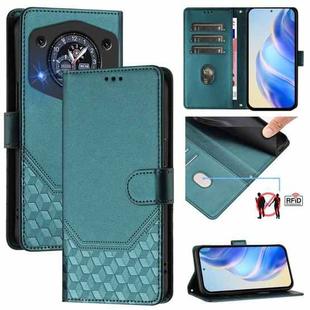 For Cubot A30 Honeycomb Embossing RFID Leather Phone Case(Peacock Green)