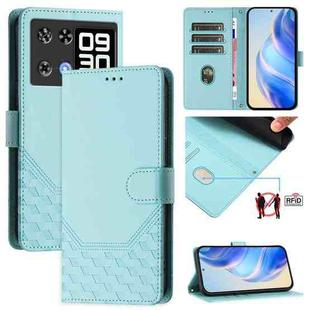 For Cubot P90 Honeycomb Embossing RFID Leather Phone Case(Mint Green)