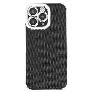 For iPhone 11 Pro Electroplated Silver Edge Grain Texture TPU Phone Case(Black)