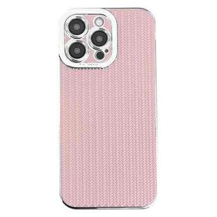 For iPhone 11 Pro Max Electroplated Silver Edge Grain Texture TPU Phone Case(Pink)