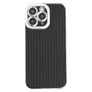 For iPhone 11 Pro Max Electroplated Silver Edge Grain Texture TPU Phone Case(Black)