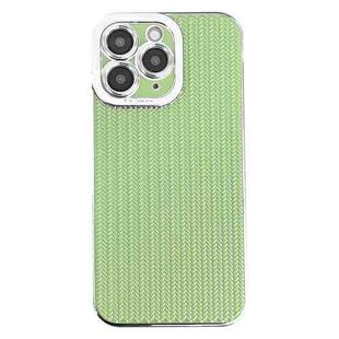 For iPhone 11 Pro Max Electroplated Silver Edge Grain Texture TPU Phone Case(Green)