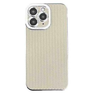 For iPhone 11 Pro Max Electroplated Silver Edge Grain Texture TPU Phone Case(Beige)
