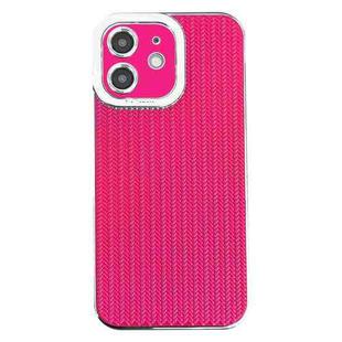 For iPhone 12 Electroplated Silver Edge Grain Texture TPU Phone Case(Rose Red)