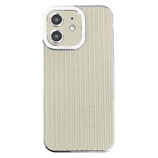 For iPhone 12 Electroplated Silver Edge Grain Texture TPU Phone Case(Beige)