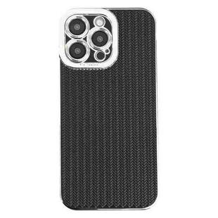 For iPhone 12 Pro Electroplated Silver Edge Grain Texture TPU Phone Case(Black)