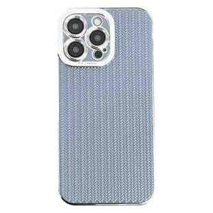 For iPhone 13 Pro Electroplated Silver Edge Grain Texture TPU Phone Case(Blue)