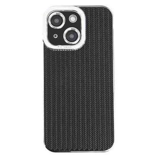 For iPhone 15 Electroplated Silver Edge Grain Texture TPU Phone Case(Black)